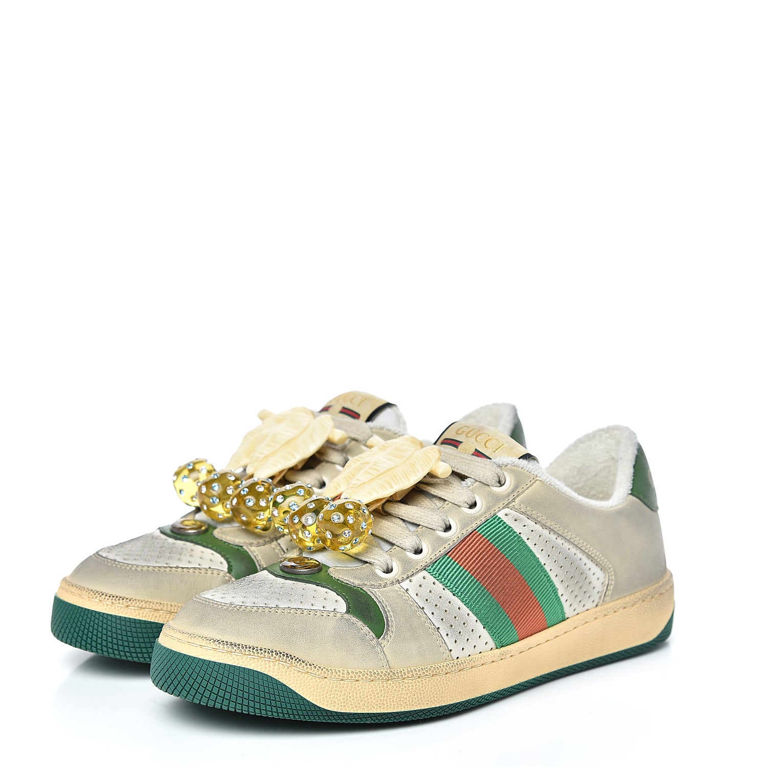 Gucci Nubuck Web Cherries Womens Screener Sneakers 35 Dusty Milk White Vintage Green 3 of 18