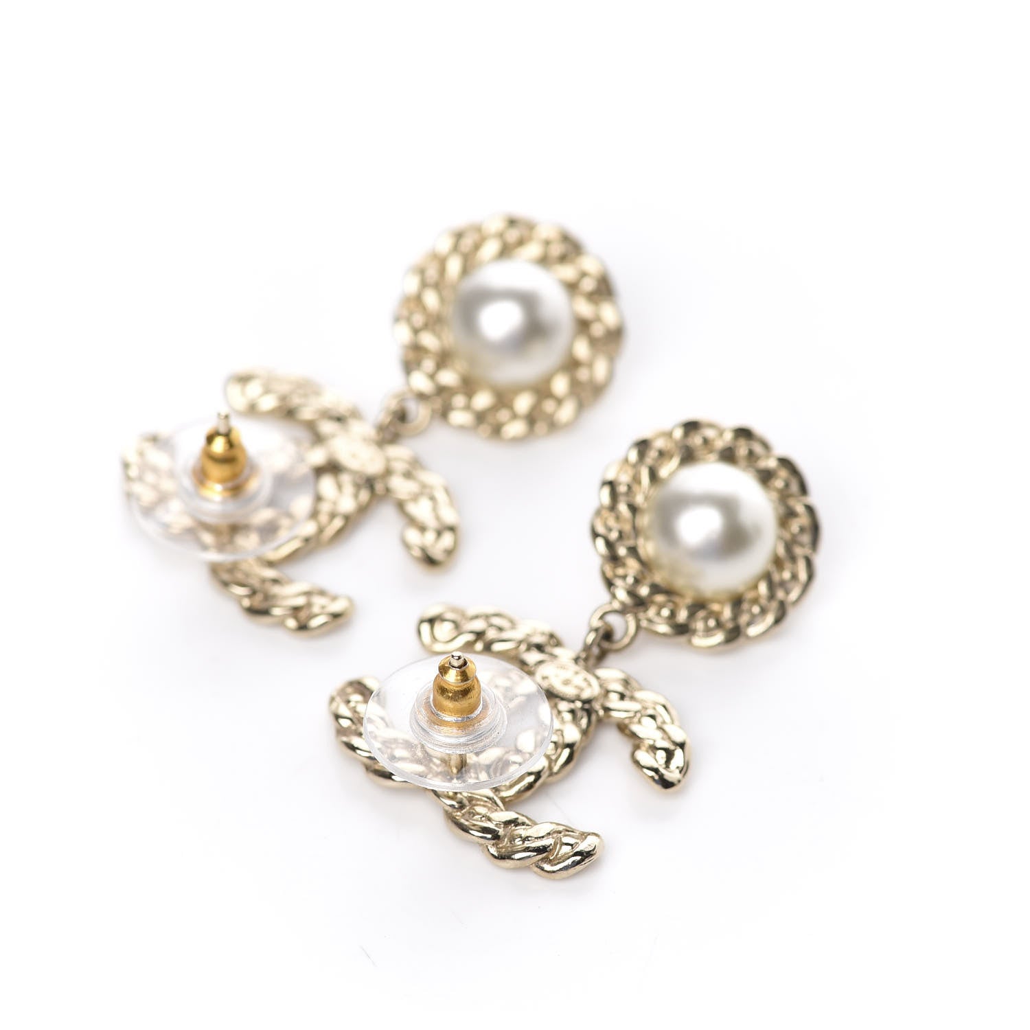 Chanel Crystal Pearl Pearls Coronation CC Drop Earrings Gold 3 of 5