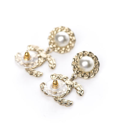 Chanel Crystal Pearl Pearls Coronation CC Drop Earrings Gold 3 of 5