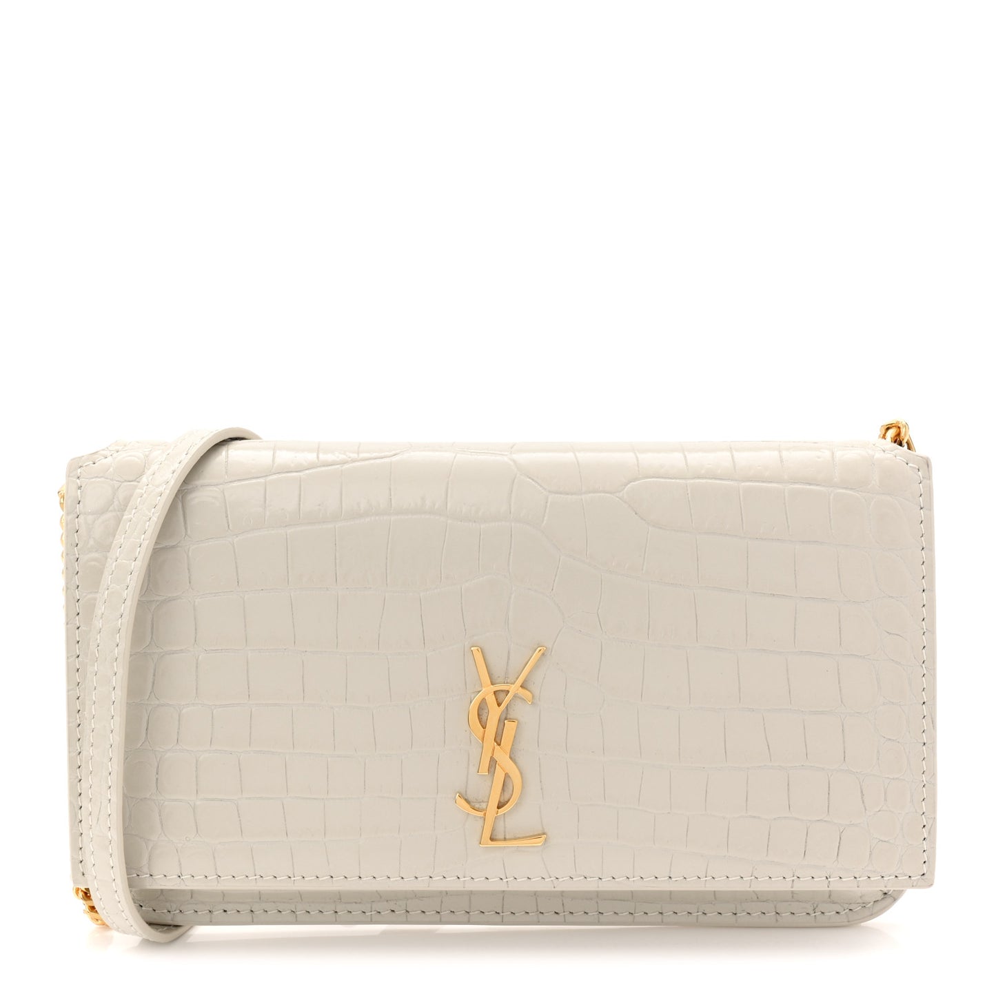 Crocodile Embossed Monogram Phone Holder Crossbody Crema Soft