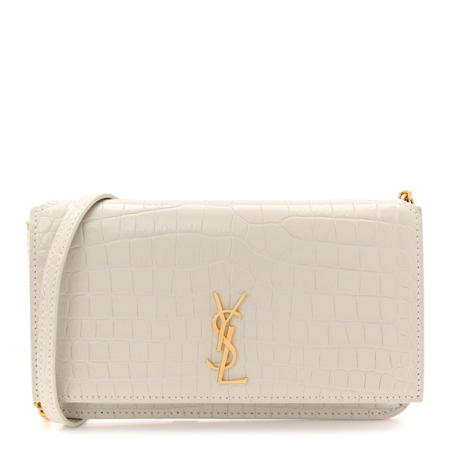 Saint Laurent Crocodile Embossed Monogram Phone Holder Crossbody Crema Soft 1 of 11