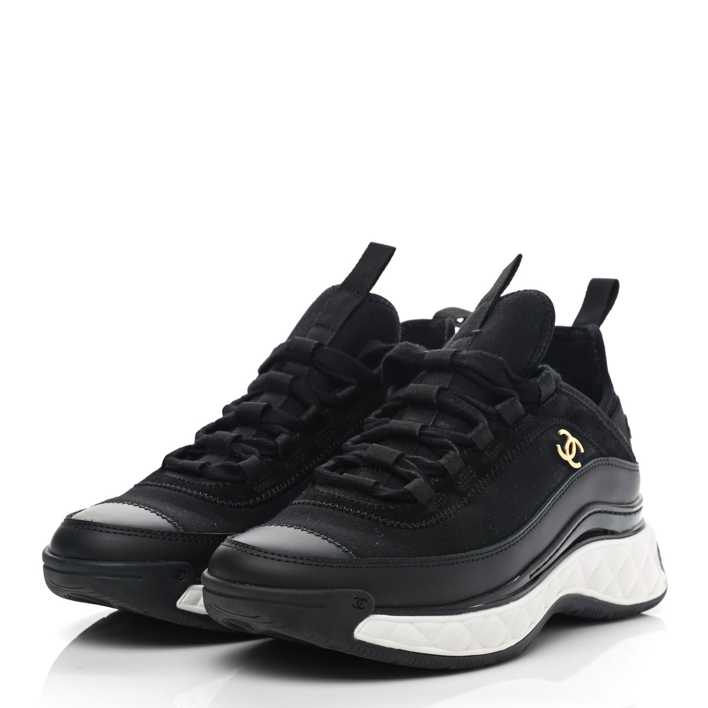 Velvet Calfskin Mixed Fibers CC Sneakers 37 Black