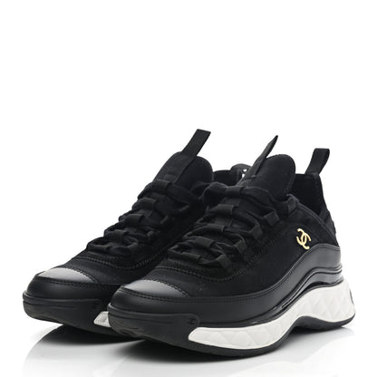 Chanel Velvet Calfskin Mixed Fibers CC Sneakers 37 Black 3 of 9