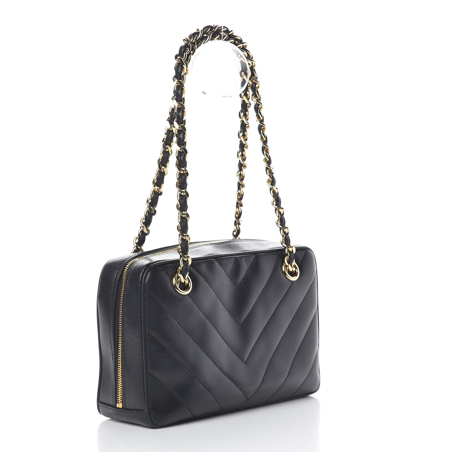 Lambskin Chevron Quilted Camera Case Black