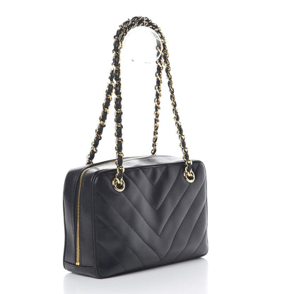 Chanel Lambskin Chevron Quilted Camera Case Black 4 of 15
