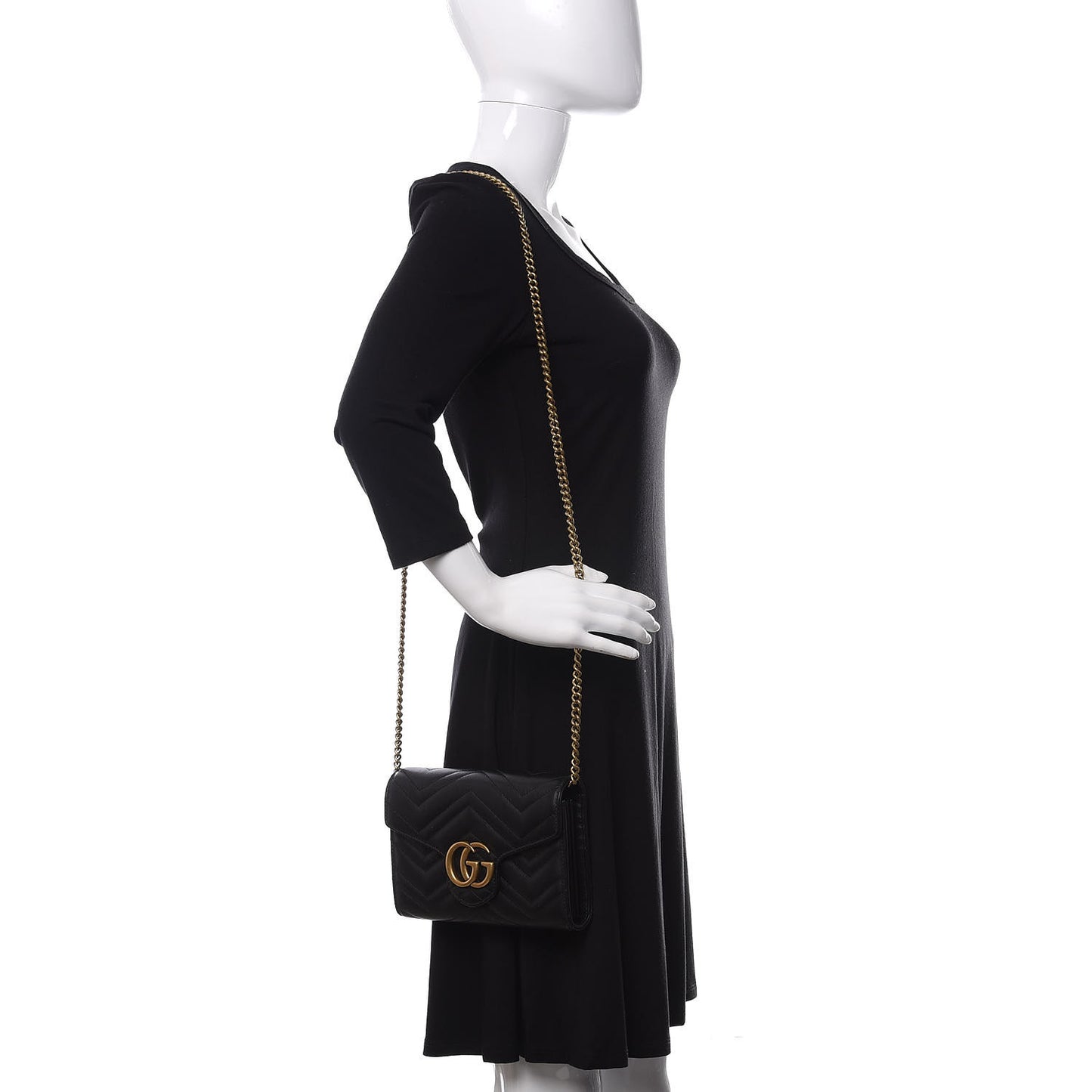 Calfskin Matelasse GG Marmont Chain Wallet Black