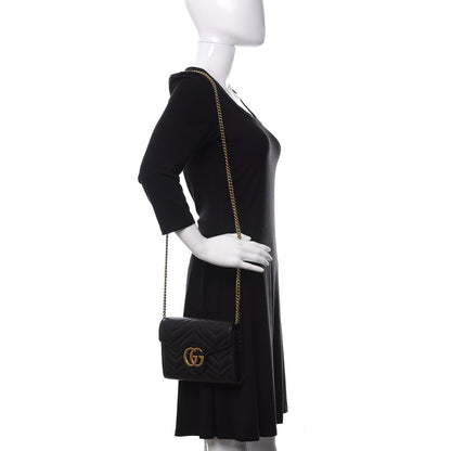 Gucci Calfskin Matelasse GG Marmont Chain Wallet Black 2 of 12