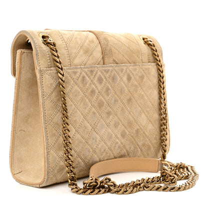 Saint Laurent Suede Mixed Matelasse Triquilt Medium Monogram Envelope Satchel Sea Salt 3 of 17