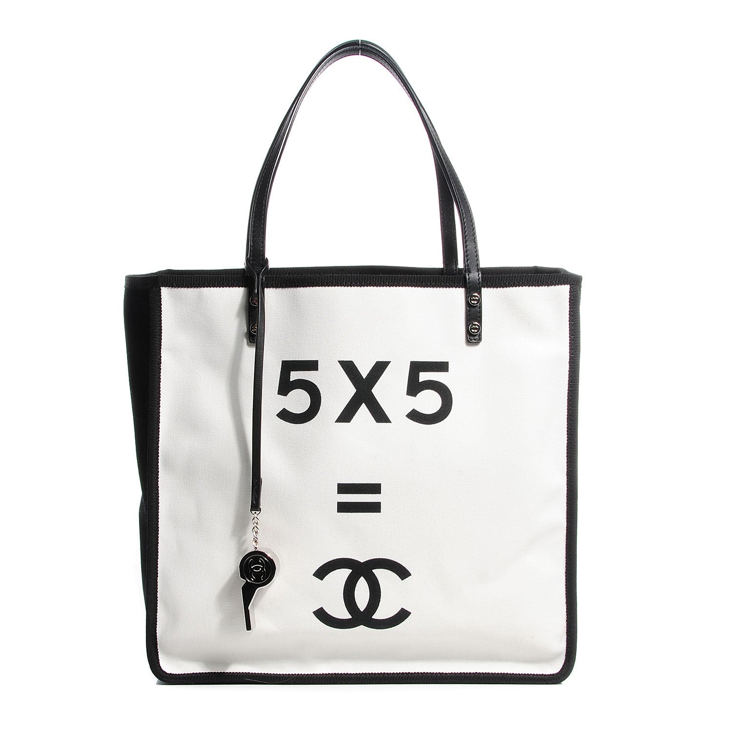 Chanel Canvas Calfskin Let's Demonstrate Small Tote White Black 1 of 6