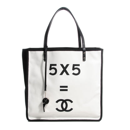 Chanel Canvas Calfskin Let's Demonstrate Small Tote White Black 1 of 6