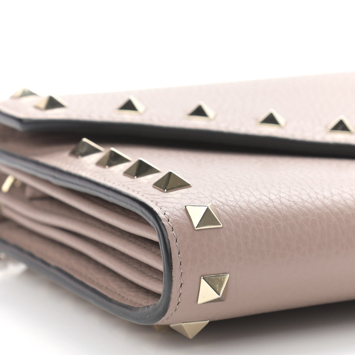 Pebbled Calfskin Rockstud Envelope Wallet on Chain Poudre