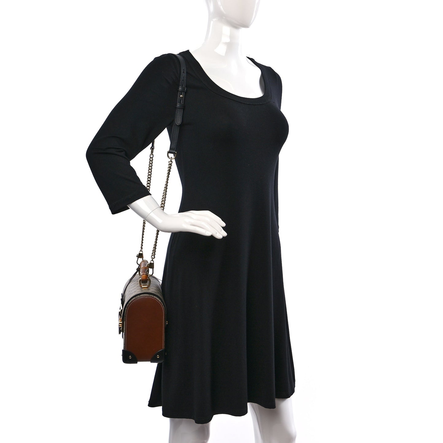 GG Supreme Monogram Small Padlock Bamboo Shoulder Bag Beige Black Cuir