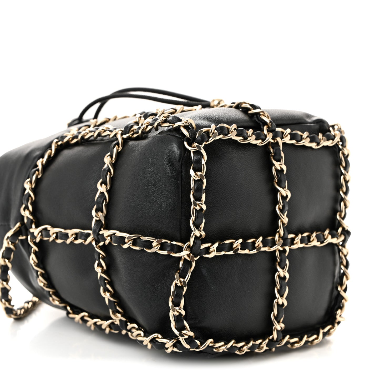 Lambskin Bucket Chain Drawstring Bag Black