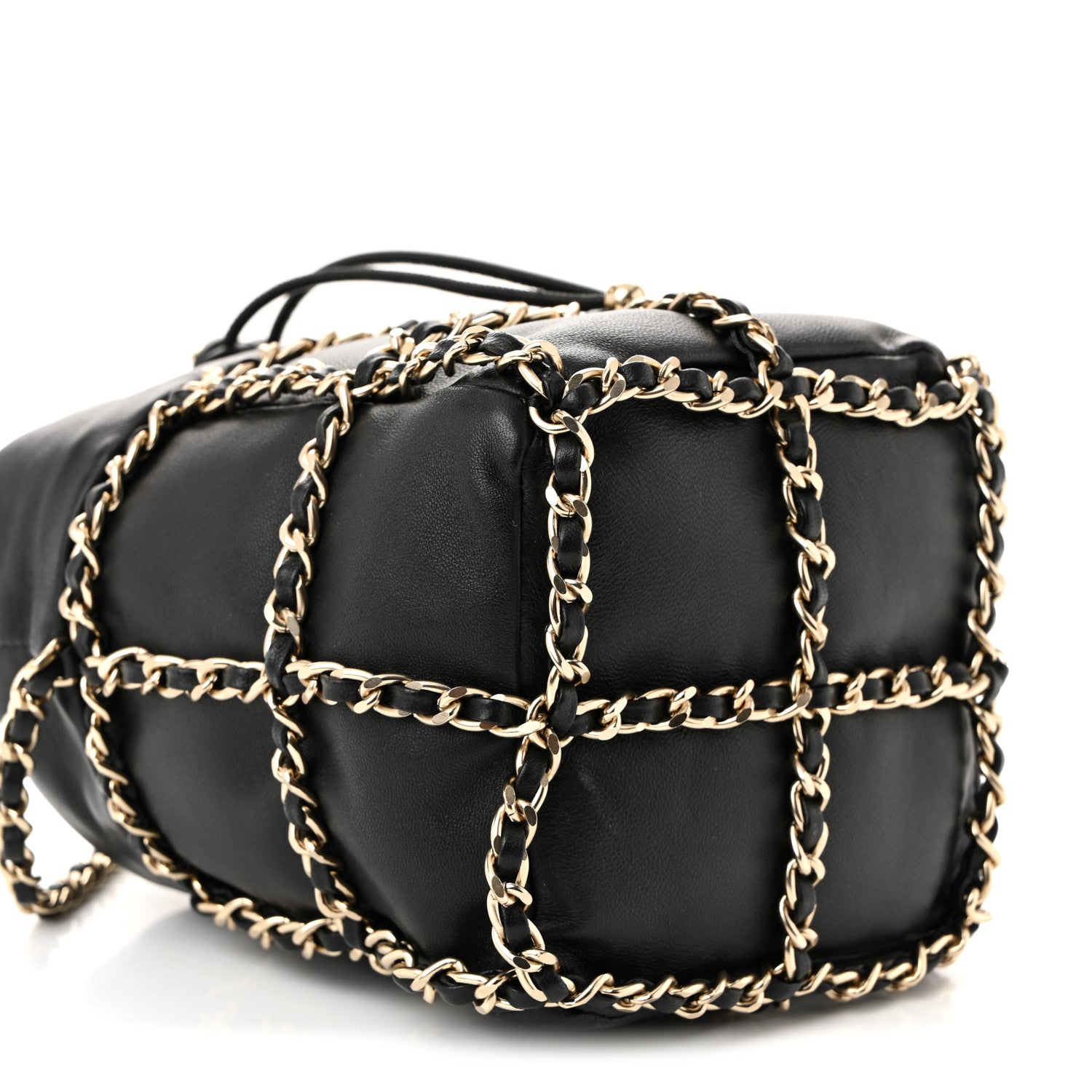 Chanel Lambskin Bucket Chain Drawstring Bag Black 9 of 10
