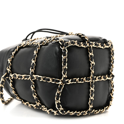 Chanel Lambskin Bucket Chain Drawstring Bag Black 9 of 10