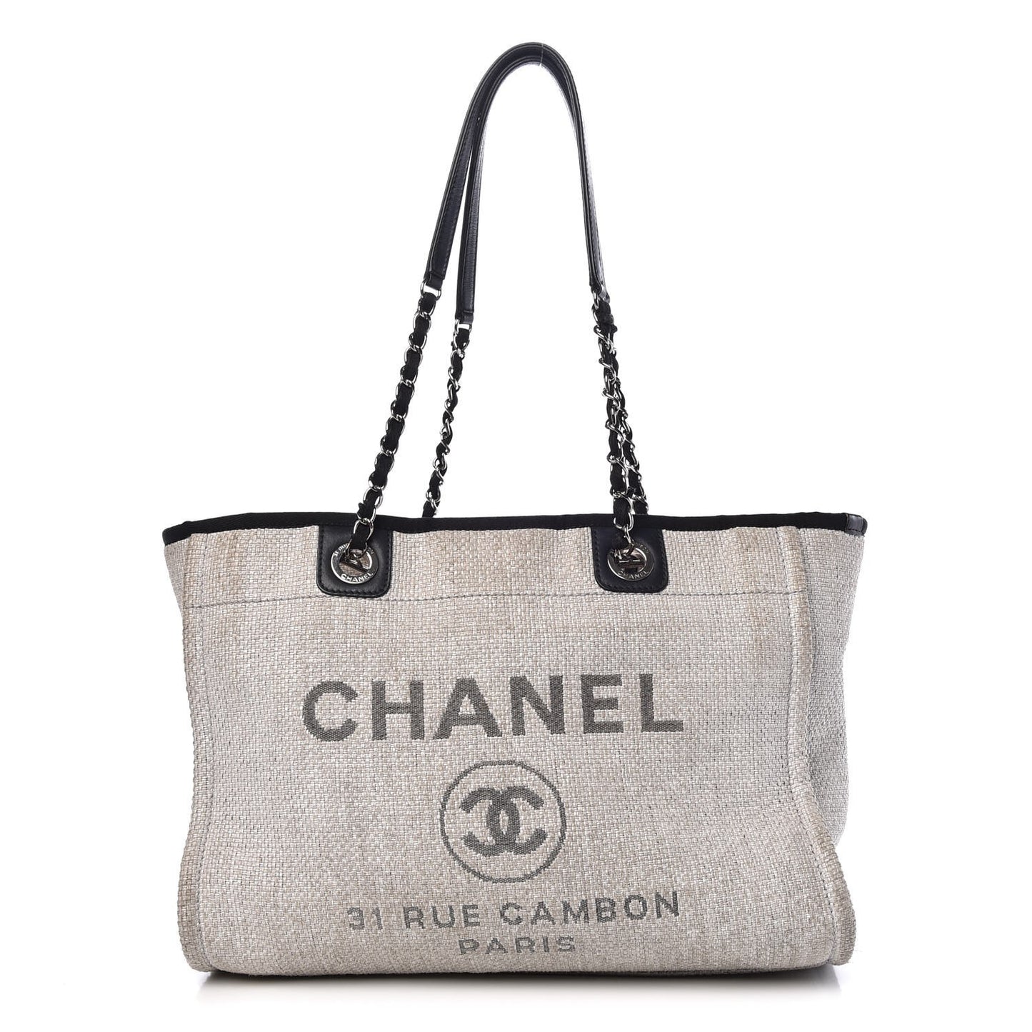 Woven Straw Raffia Deauville Tote Grey