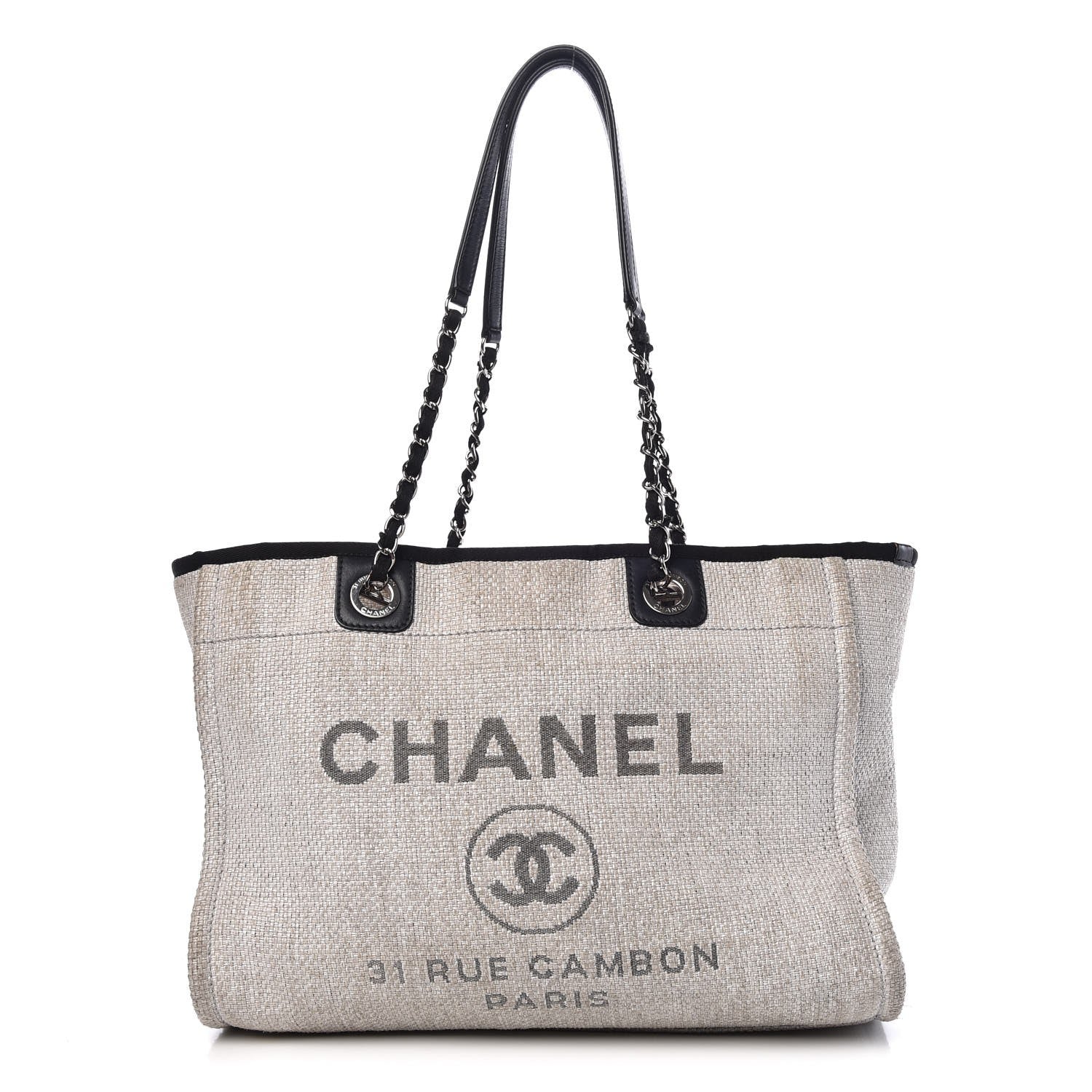 Chanel Woven Straw Raffia Deauville Tote Grey 1 of 11
