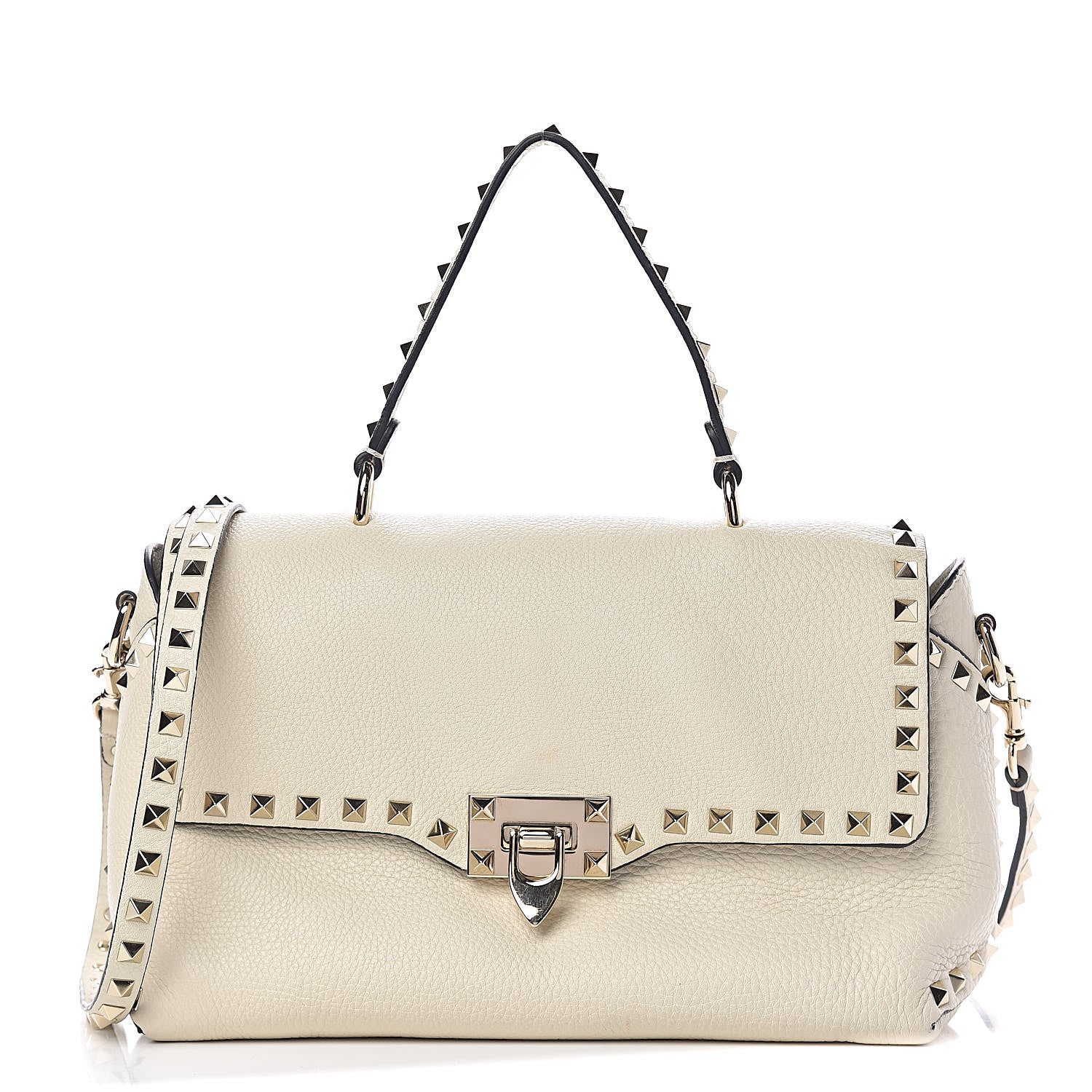 Valentino Garavani Pebbled Calfskin Rockstud Single Handle Flap Bag Light Ivory 1 of 15