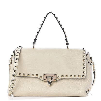 Valentino Garavani Pebbled Calfskin Rockstud Single Handle Flap Bag Light Ivory 1 of 15