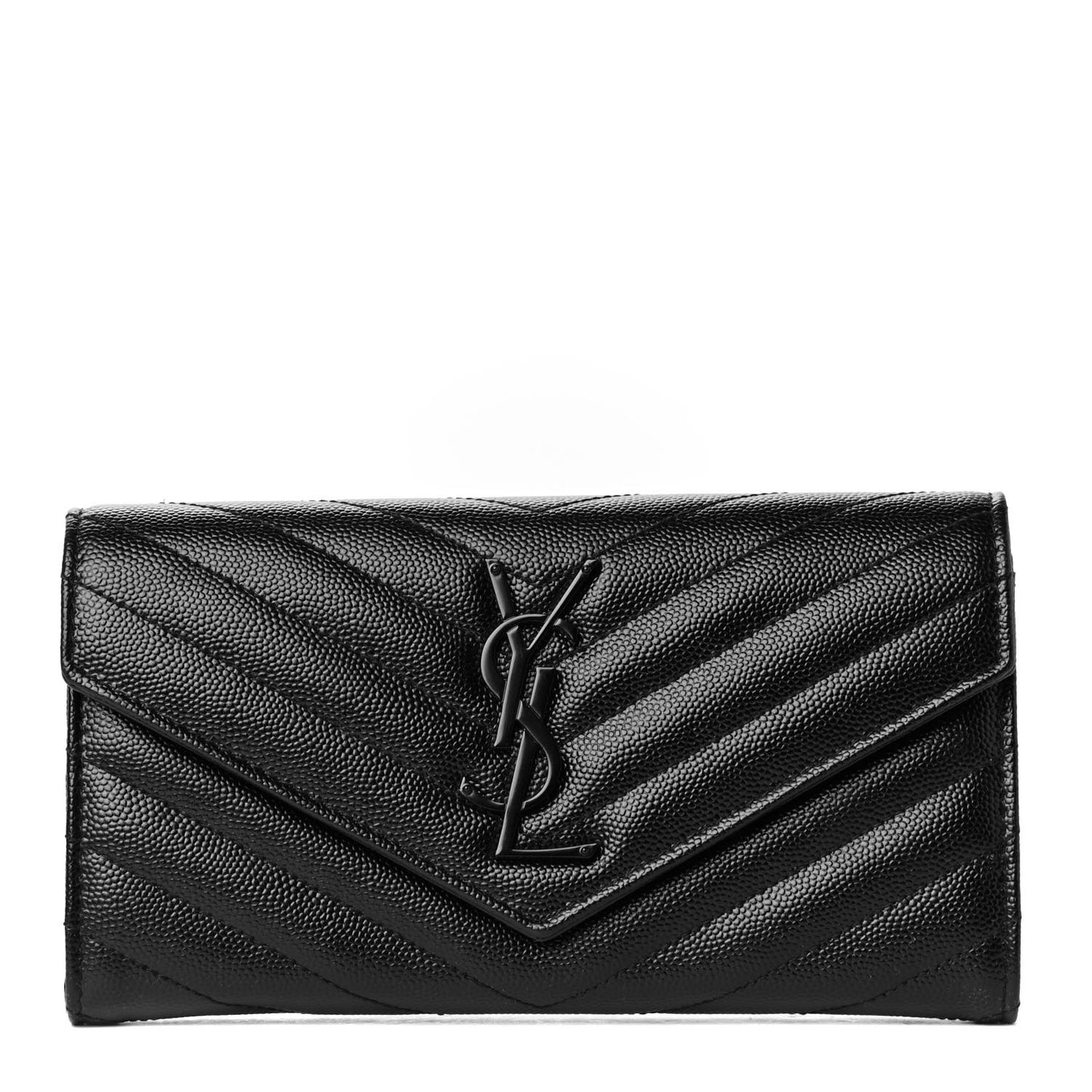 Grain De Poudre Matelasse Chevron Monogram Flap Wallet Black