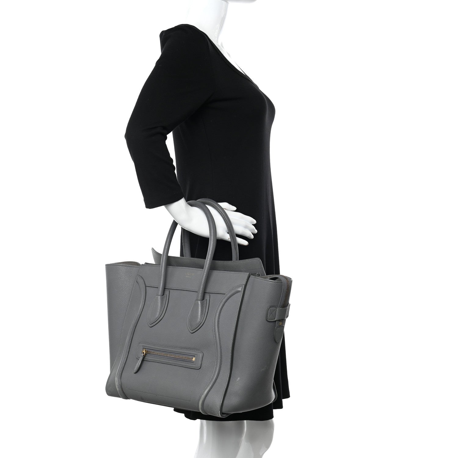 Celine Drummed Calfskin Mini Luggage Kohl 2 of 15