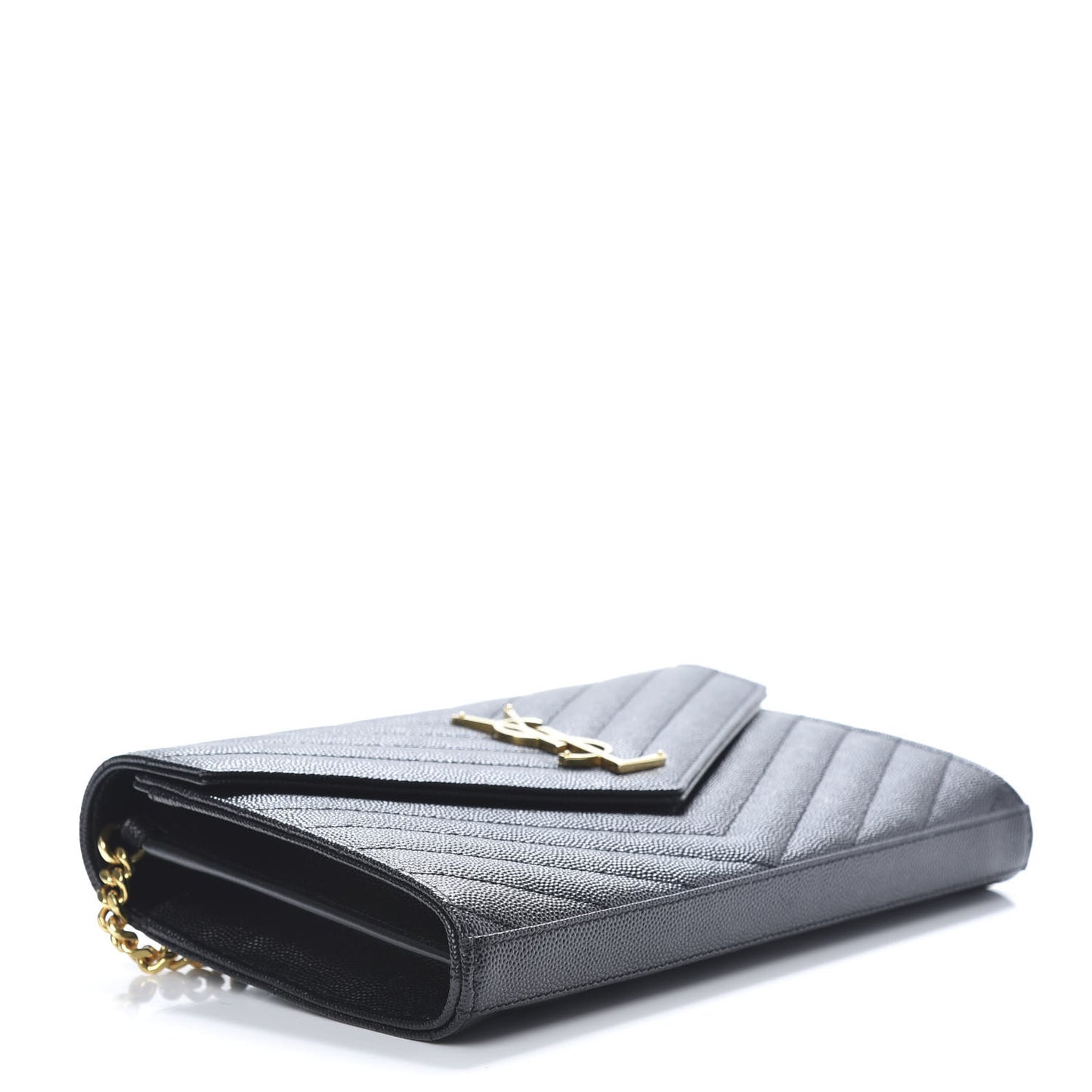 Grain De Poudre Matelasse Chevron Monogram Chain Wallet Black