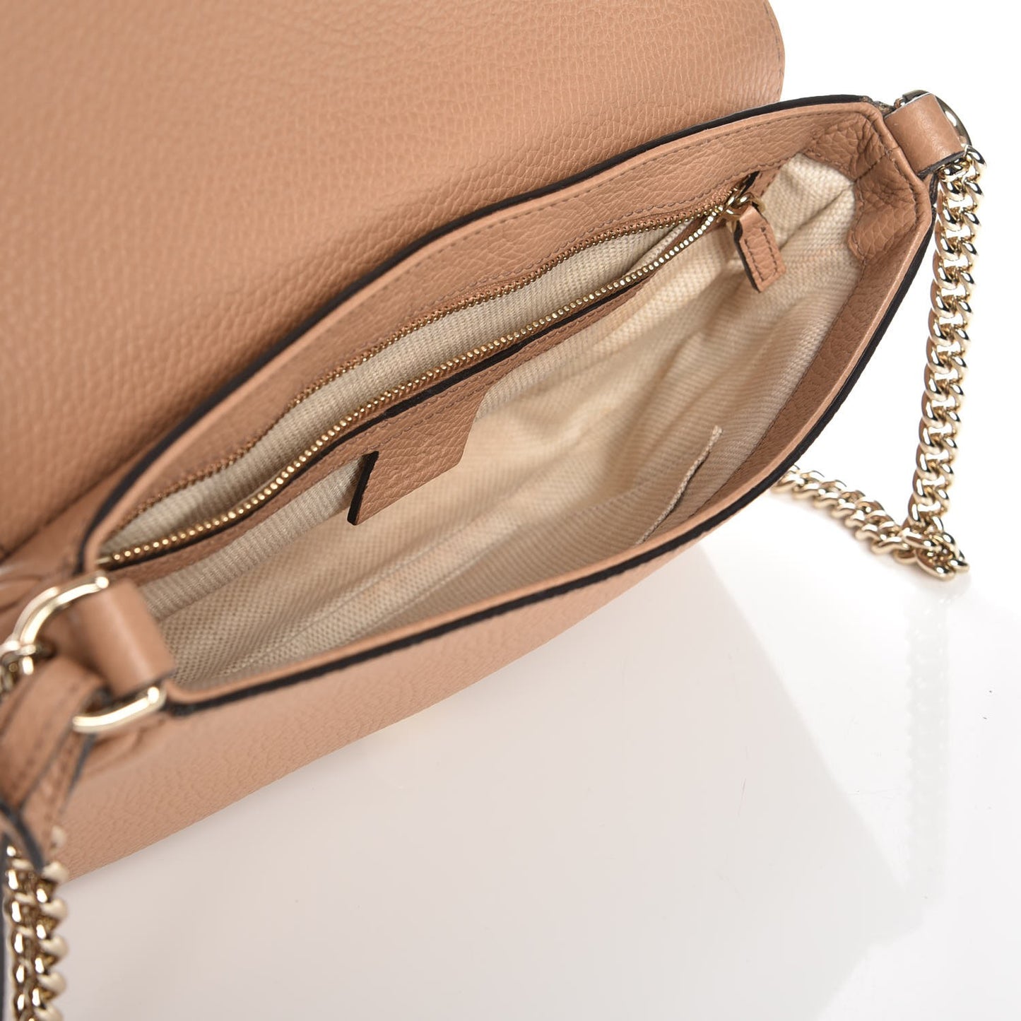 Pebbled Calfskin Medium Soho Flap Crossbody Camelia