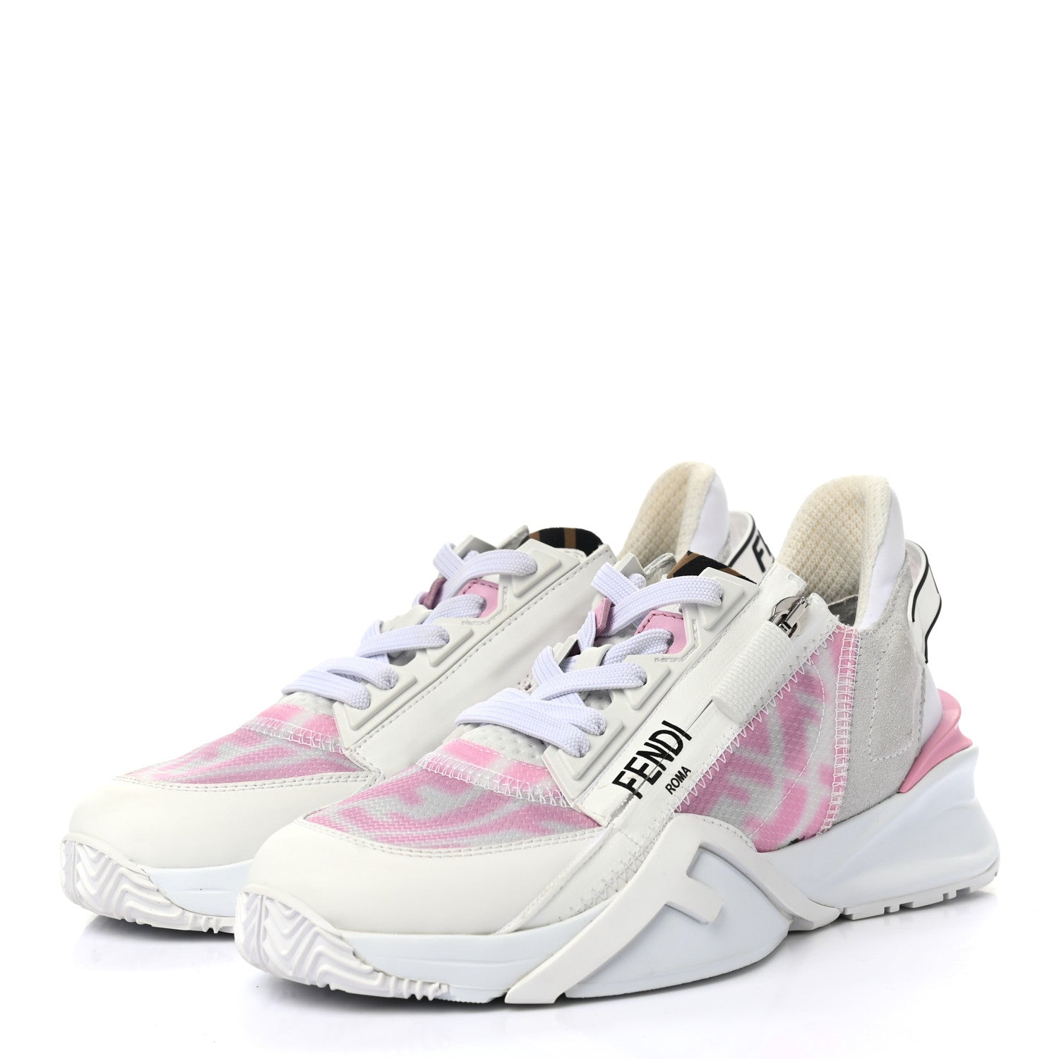 Fendi X SARAH COLEMAN Nylon Suede Lycra FF Vertigo Fendi Flow Low Top Sneakers 35.5 Transparent Rosa White 3 of 11