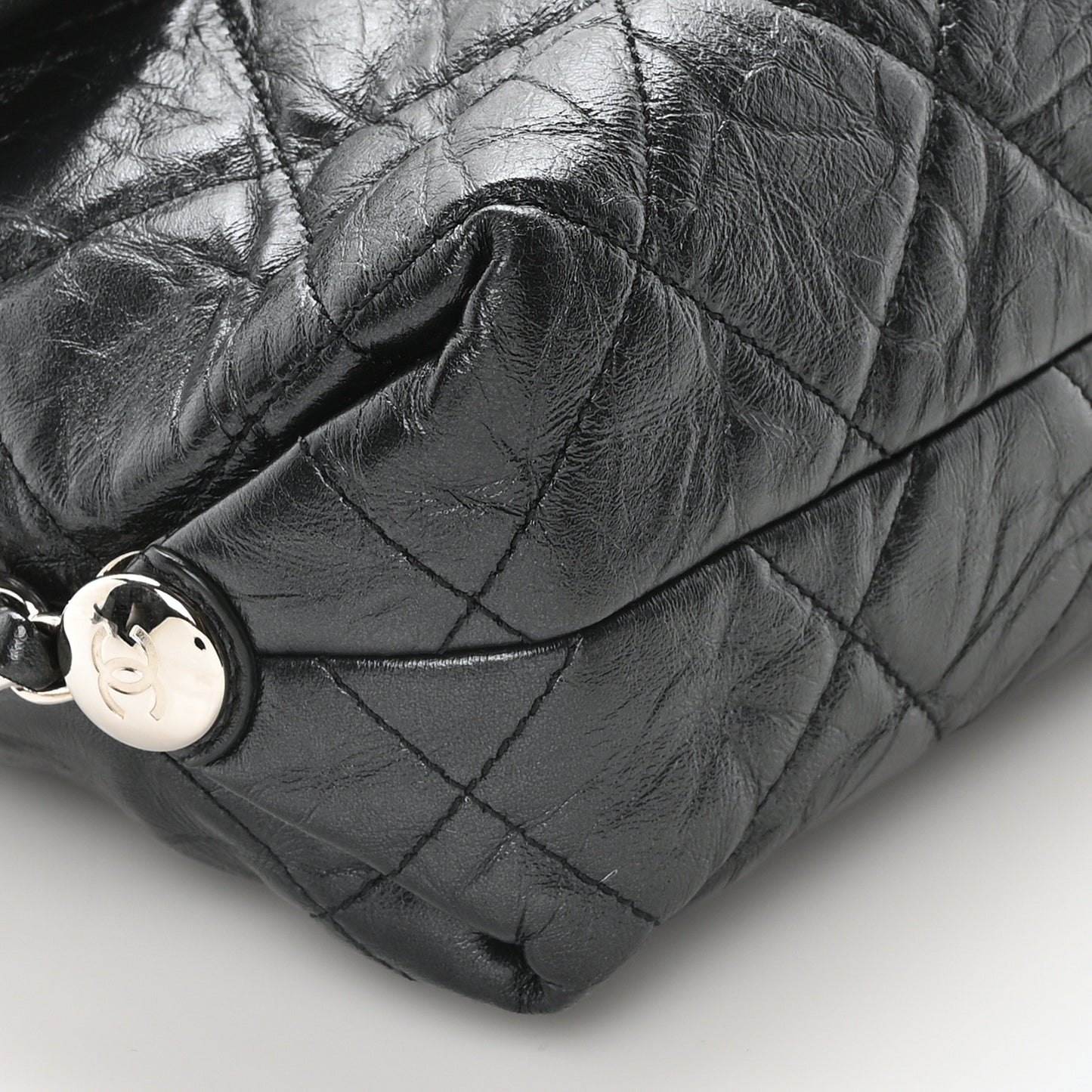 Crackled Aged Calfskin Big Bang Flap Black