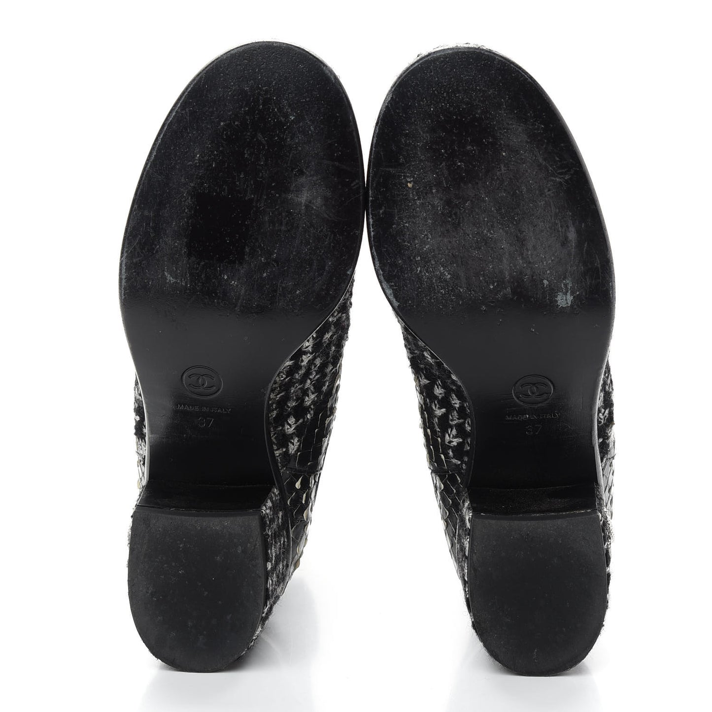 Fantasy Tweed Snakeskin Short Boots 37 Black