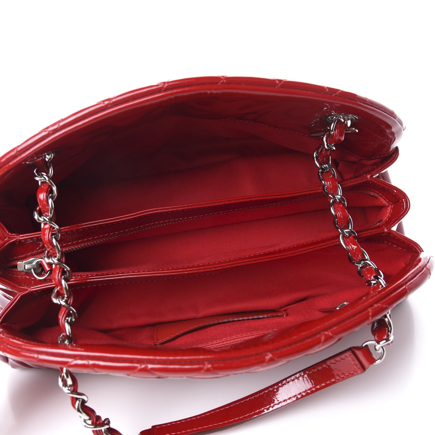 Patent Quilted Medium Just Mademoiselle Bowling Bag Red