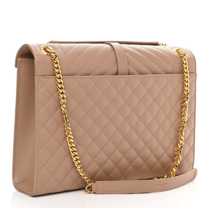 Saint Laurent Grain De Poudre Mixed Matelasse Large Triquilt Monogram Satchel Dark Beige 3 of 11