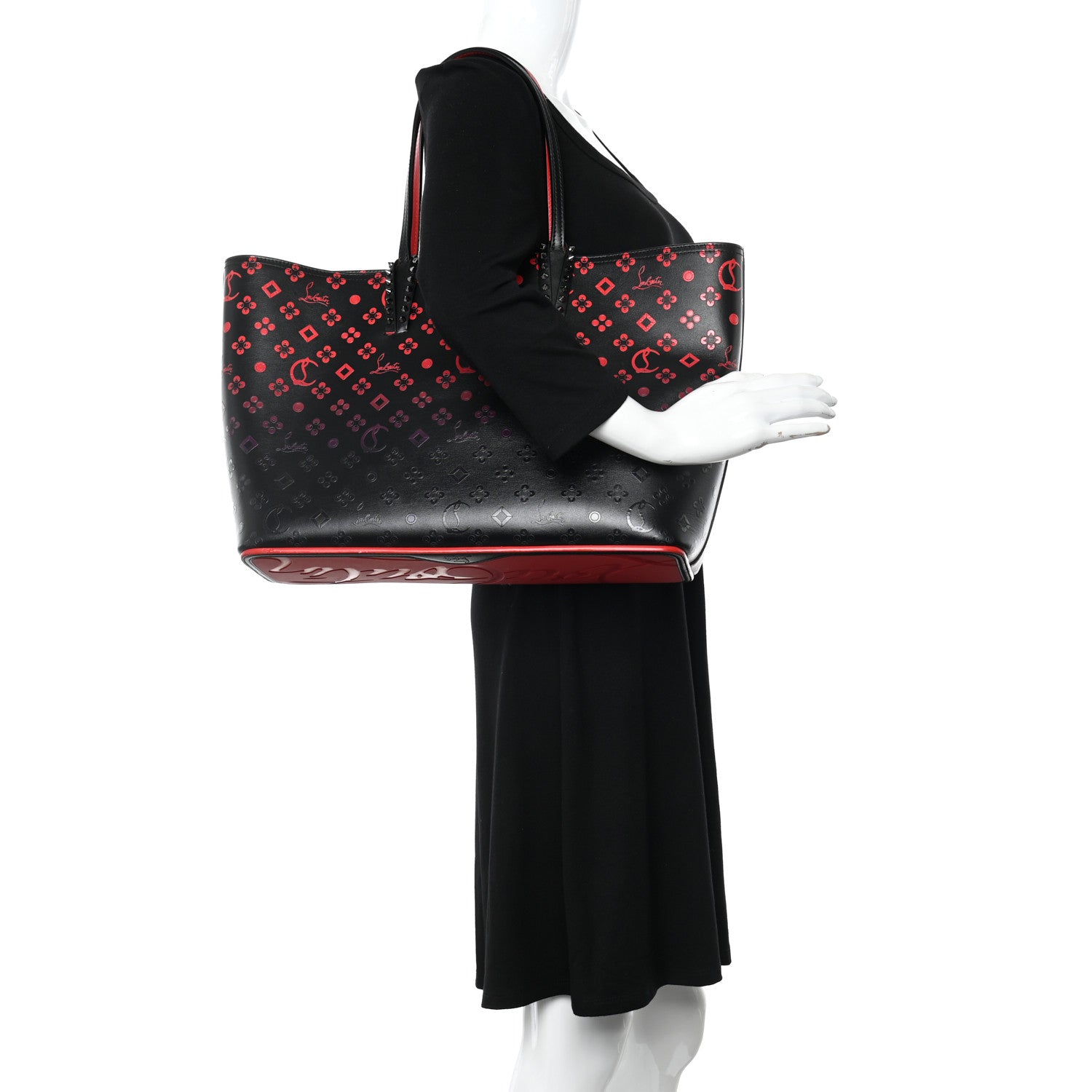 Christian Louboutin Perforated Calfskin Degrade Loubinthesky East West Cabata Tote Black Red 2 of 10