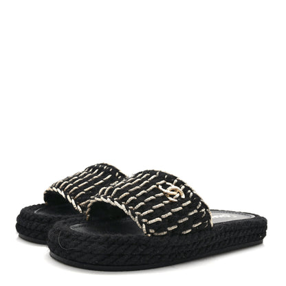 Chanel Braided Knit CC Mules 38 Black Gold 3 of 9