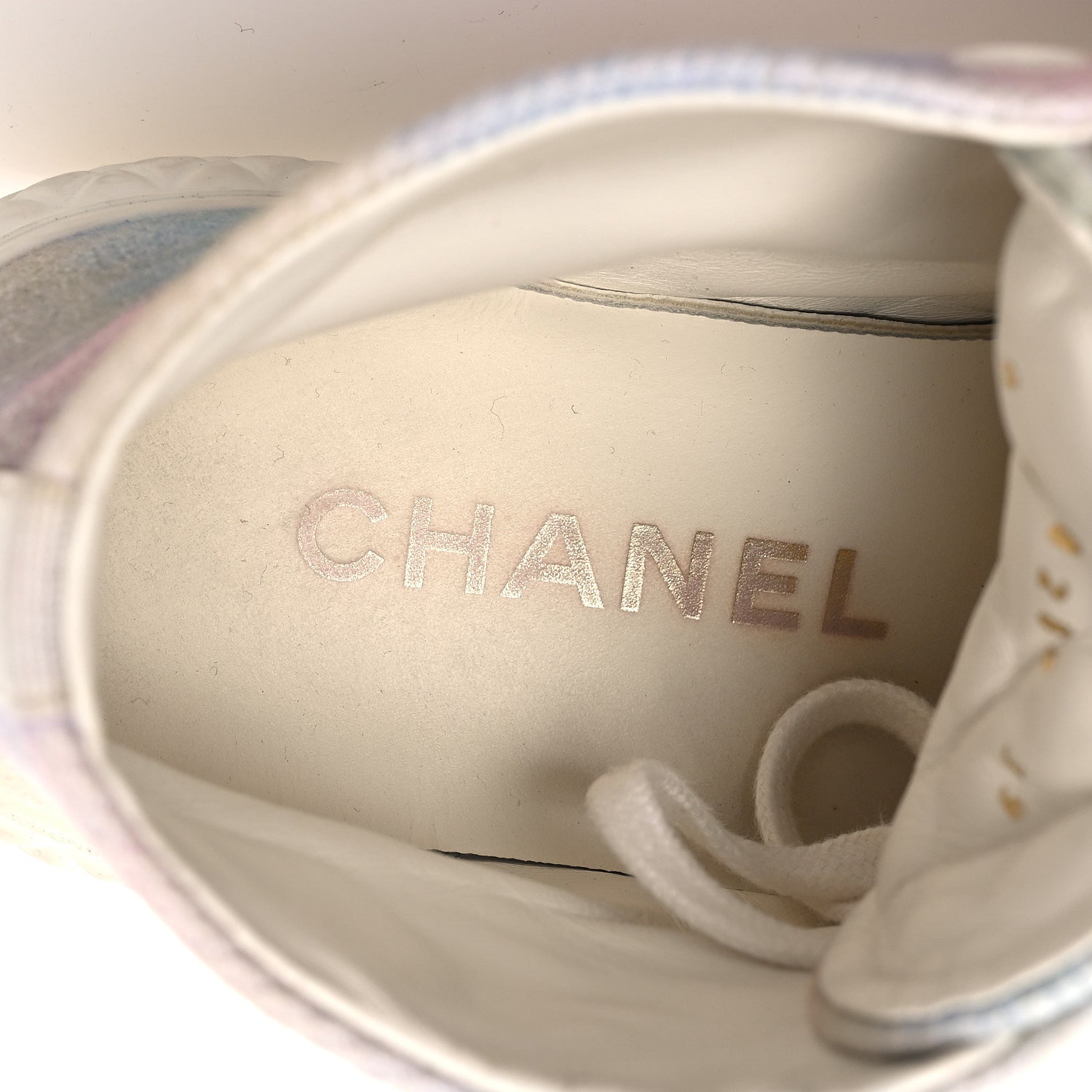 Chanel Printed Fabric High Top CC Sneakers 39 Green Pink Blue White 9 of 13