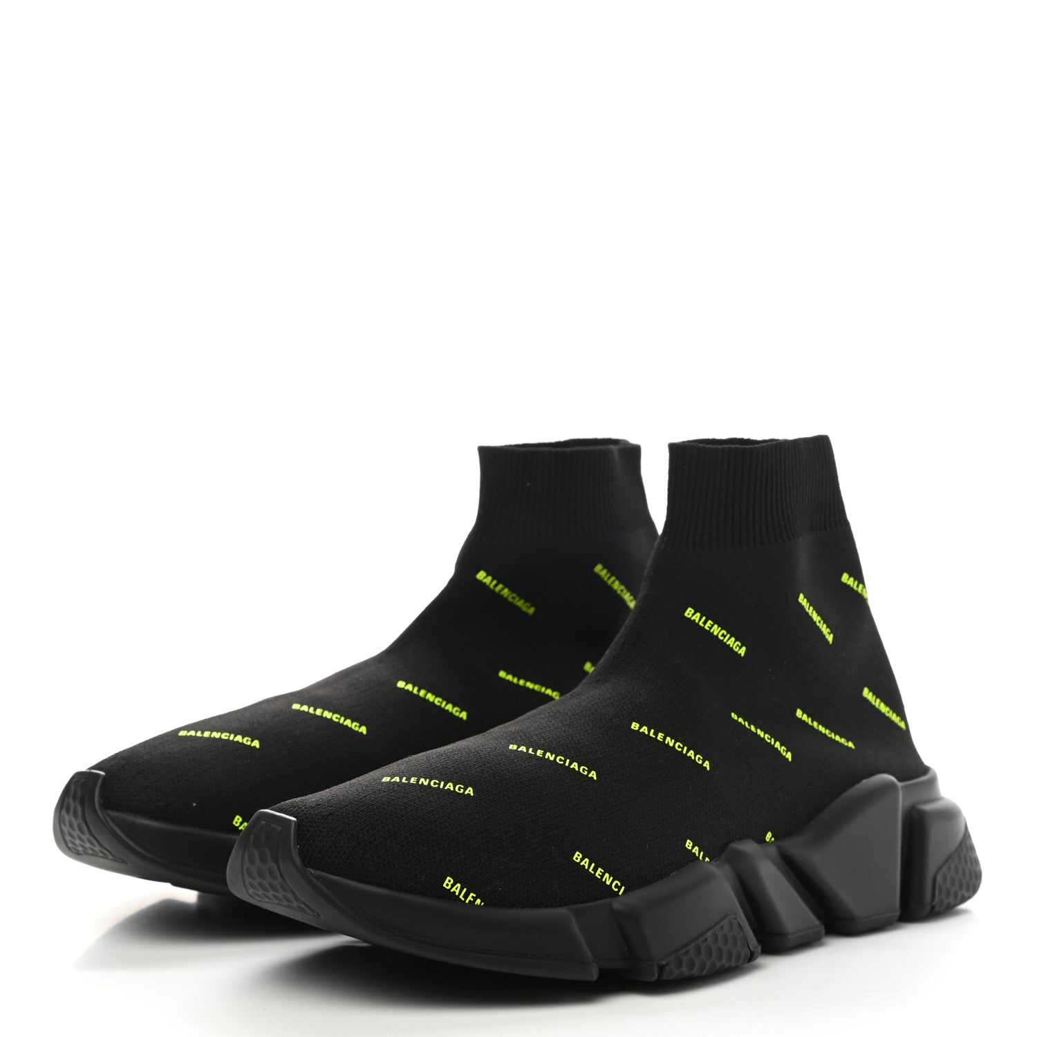 Balenciaga Neoprene Knit Allover Logo Womens Speed Sneakers 38 Black Yellow 3 of 9