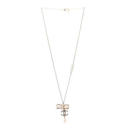 Chanel Crystal Pearl CC Bow Necklace Gold 3 of 5