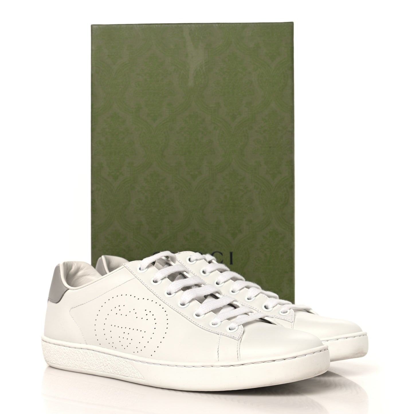 Calfskin Interlocking G Perforated Womens Ace Sneakers 38.5 White Grey Sky