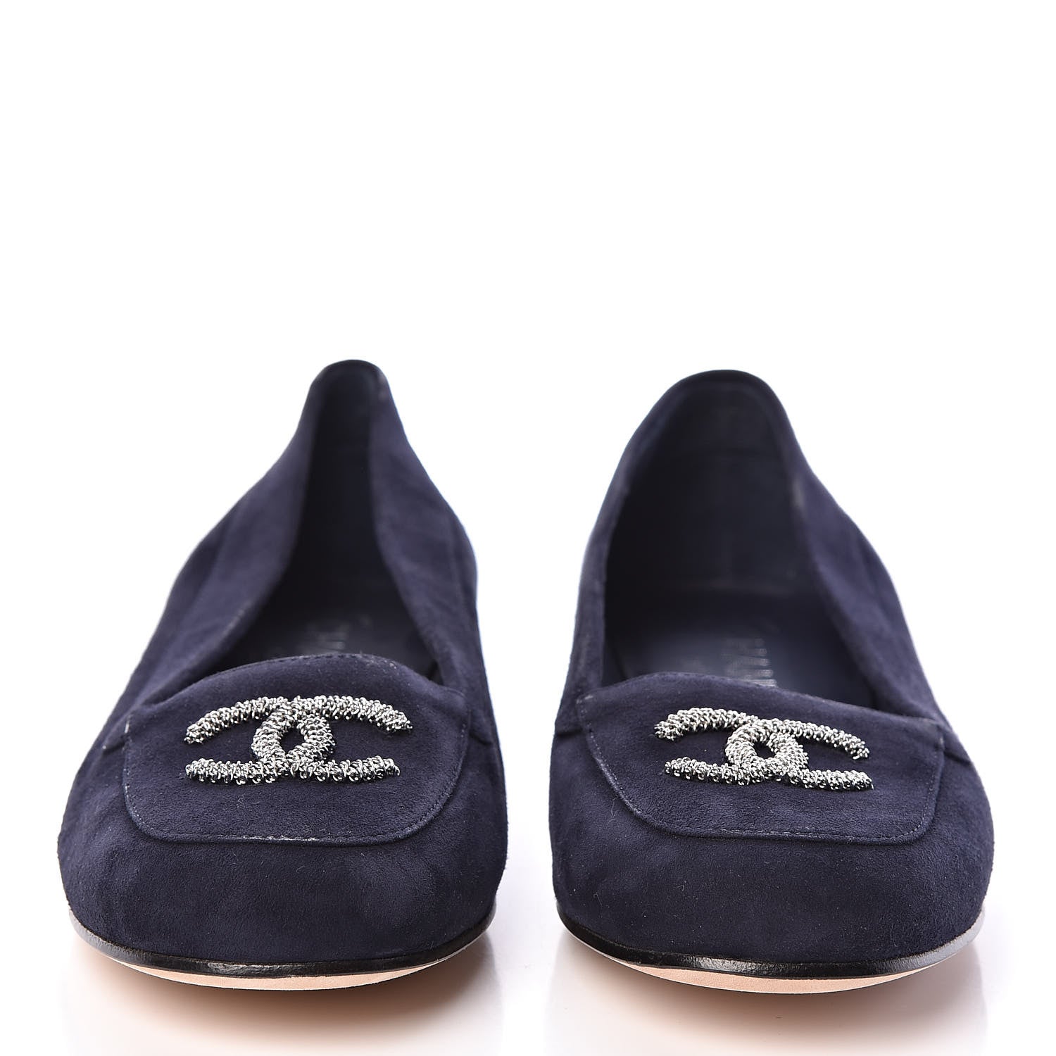 Chanel Kid Suede CC Flats 37.5 Navy 2 of 15