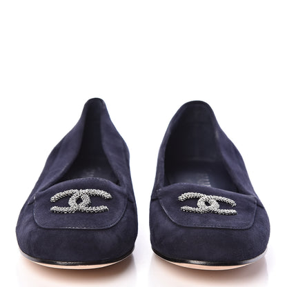 Chanel Kid Suede CC Flats 37.5 Navy 2 of 15