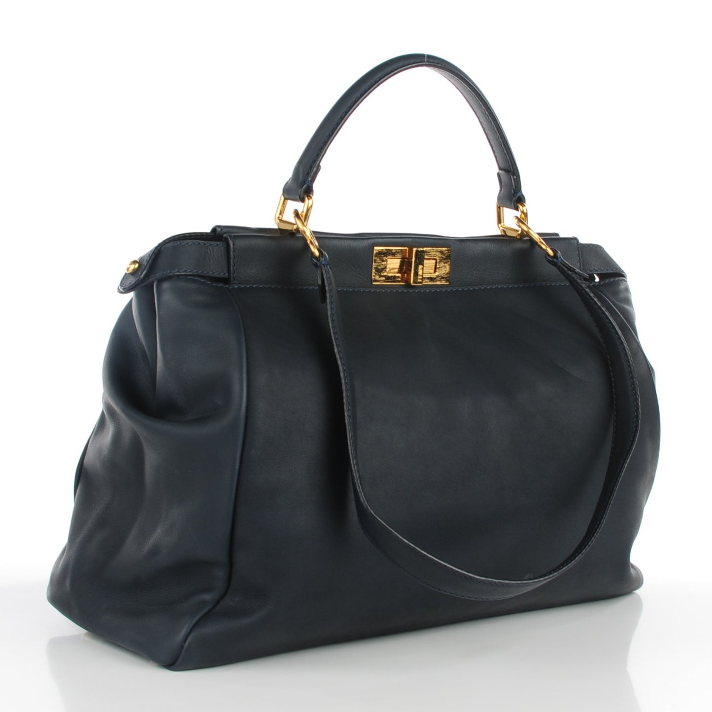 Calfskin Denim Zucca Large Peekaboo Iconic Satchel Navy