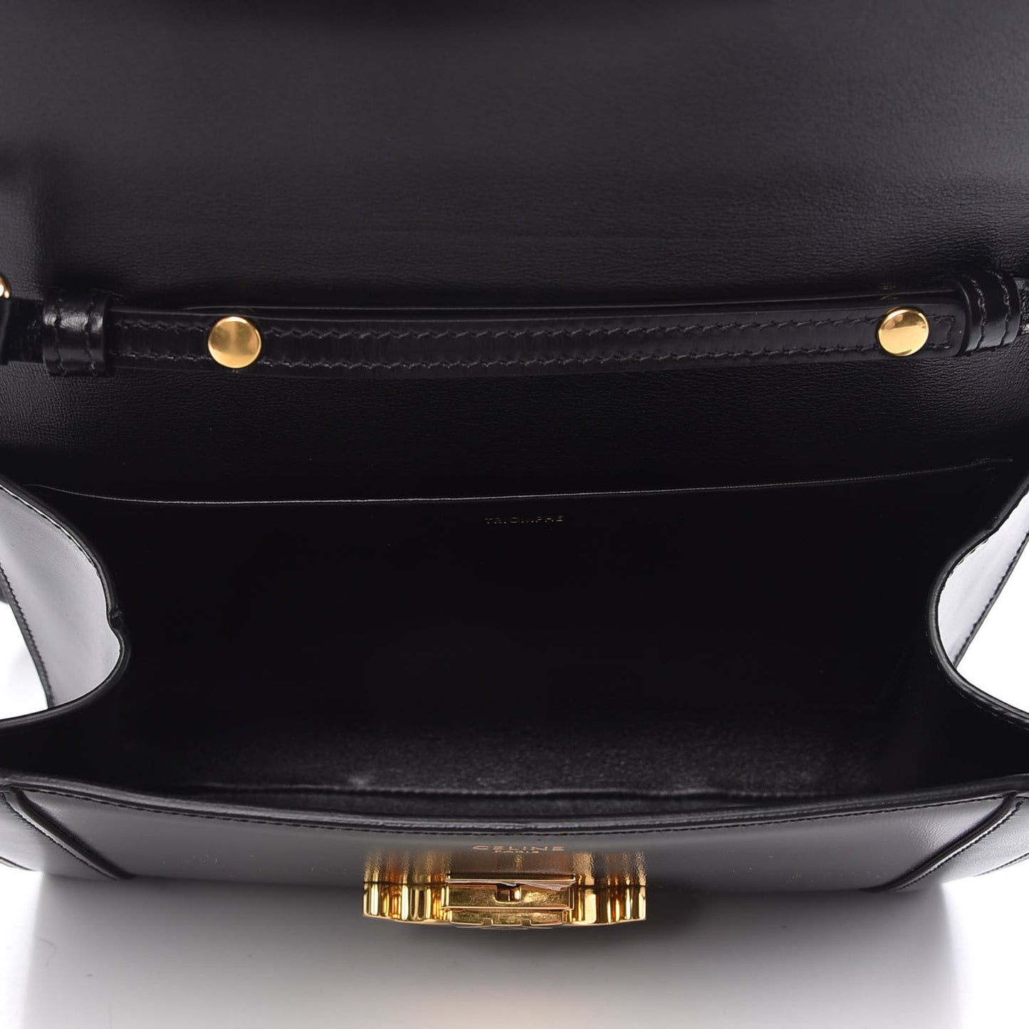 Shiny Calfskin Triomphe Strap Bag Black