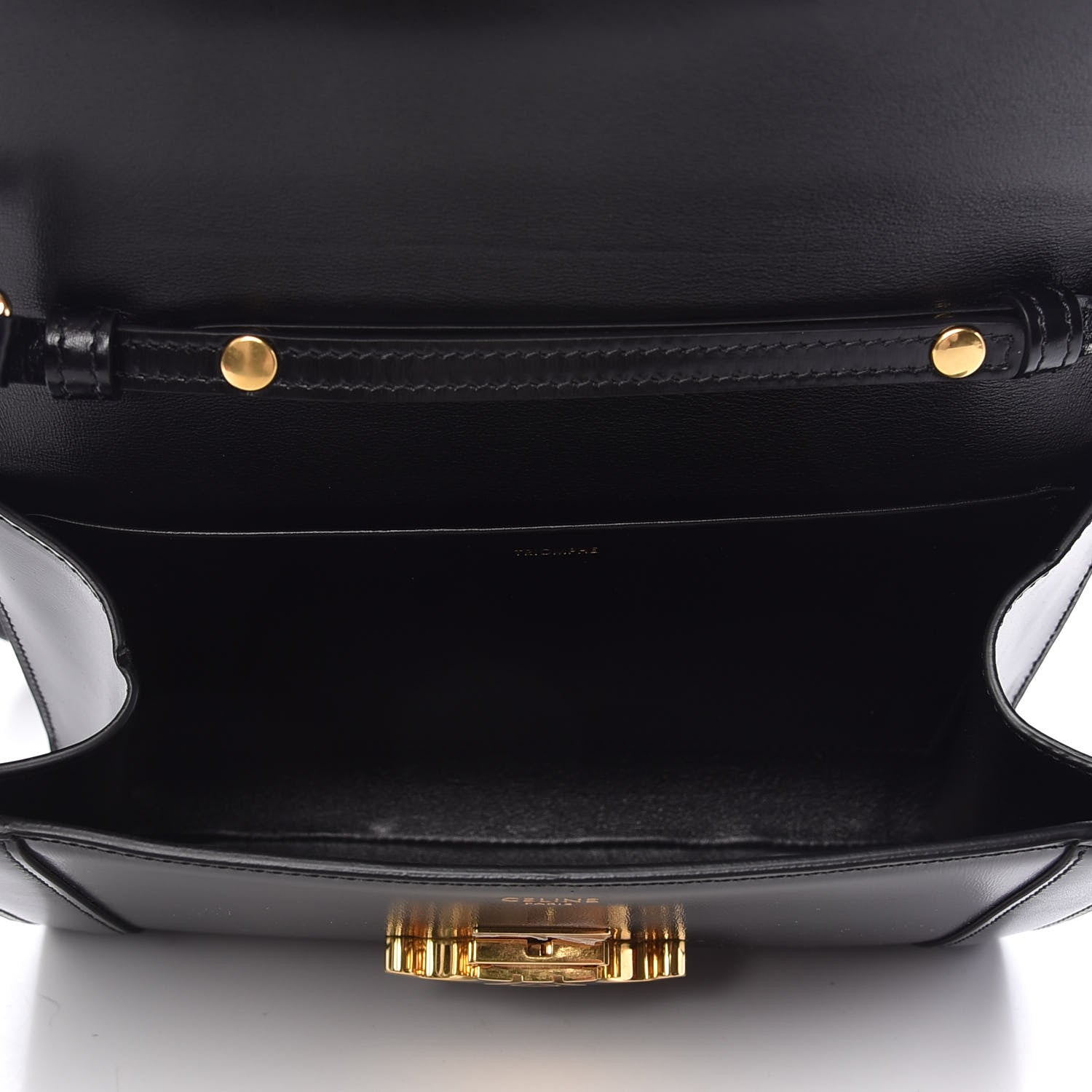 Celine Shiny Calfskin Triomphe Strap Bag Black 5 of 9