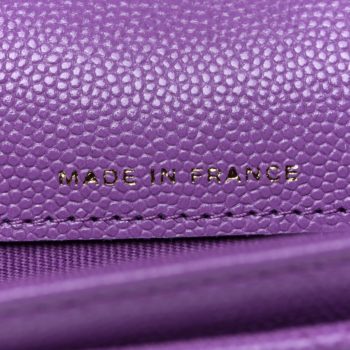 Caviar Quilted Flap Card Holder Wallet Purple
