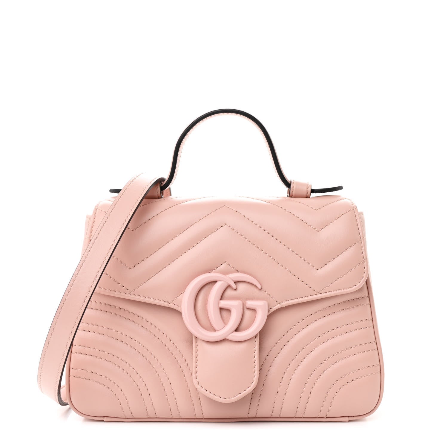 Gucci Calfskin Matelasse Monochrome GG Marmont Top Handle Shoulder Bag Perfect Pink 1 of 11