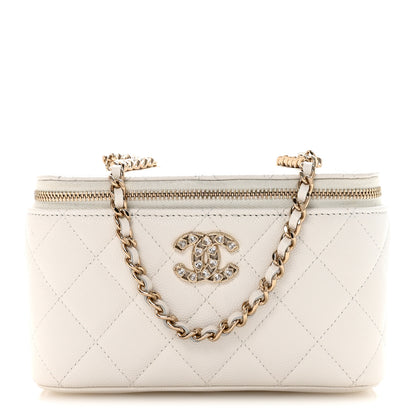 Chanel Caviar Quilted Crystal Hearts Small Vanity Case With Chain White 1 of 10