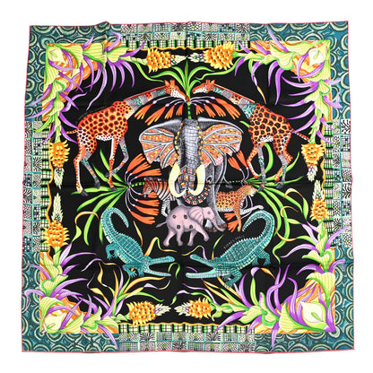 Hermes Silk La Marche Du Zambeze Scarf 90 Black Vert Orange 1 of 6