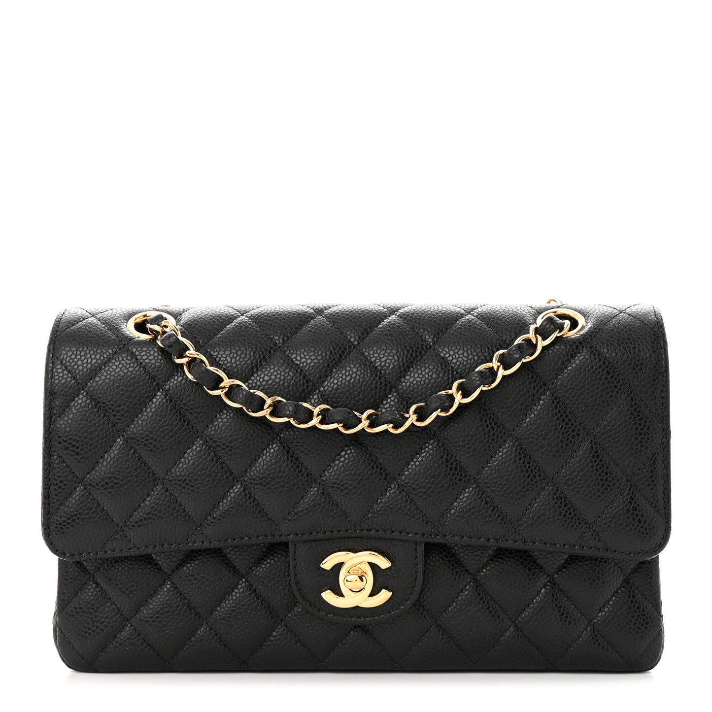 Caviar Quilted Medium Double Flap Black