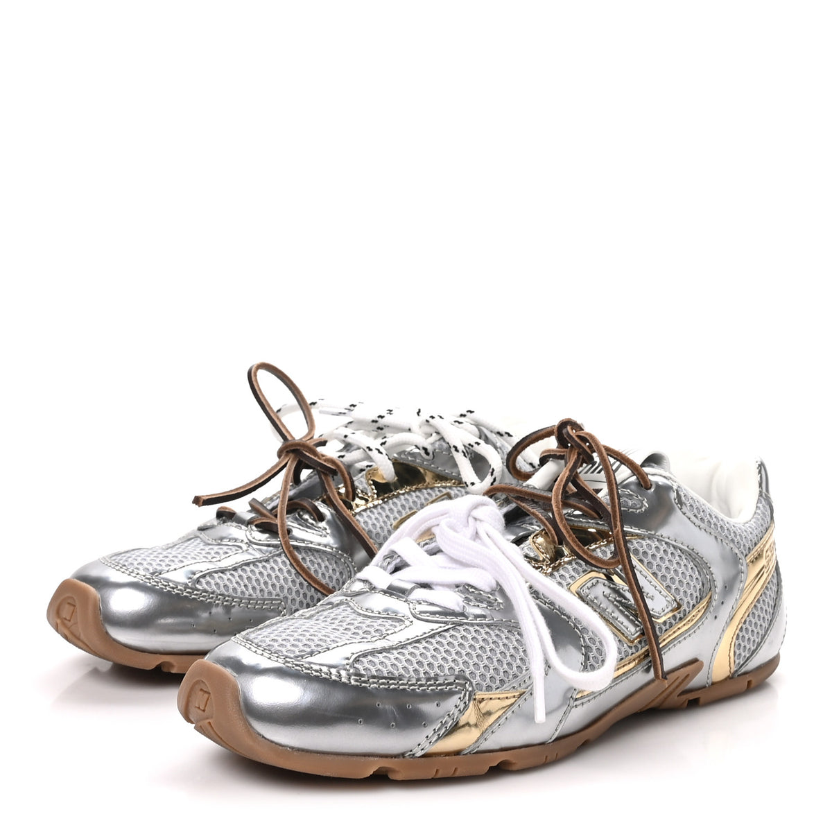 X NEW BALANCE Metallic Calfskin Mesh 530 SL Sneakers 37.5 Argento Platino