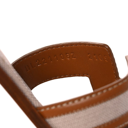 Hermes Calfskin Canvas Oran Sandals 39 Noisette Beige Dore 8 of 9